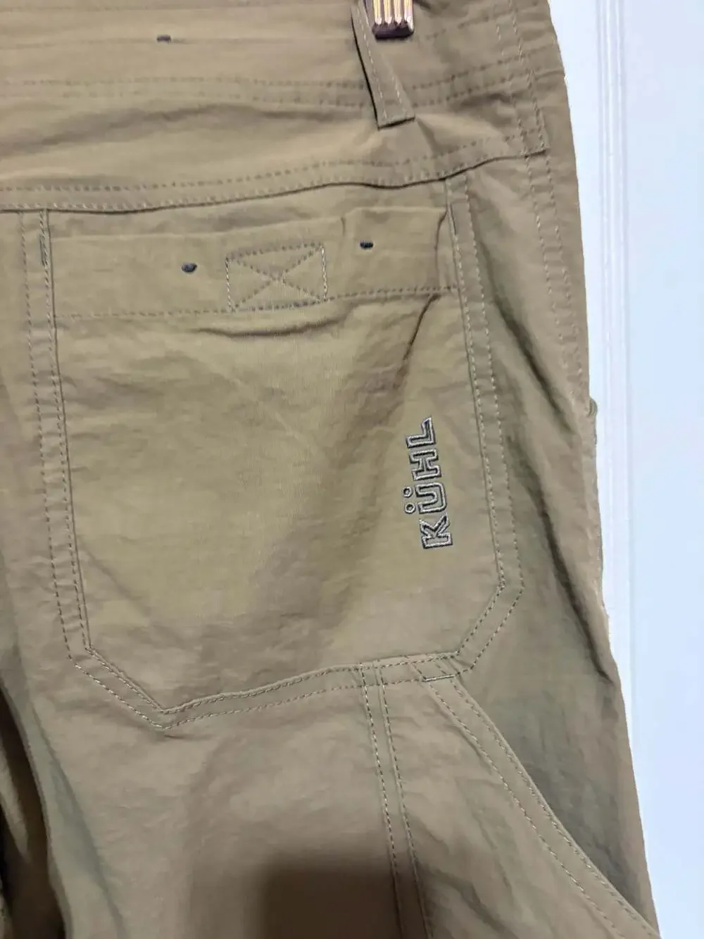 Kulh hiking Pants Mens 34x33 Tan STAINED Stretch Rock Climbing Hiking